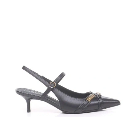 Pinko Gloria 18 Leather Pumps With Metal Lettering Detail In Black
