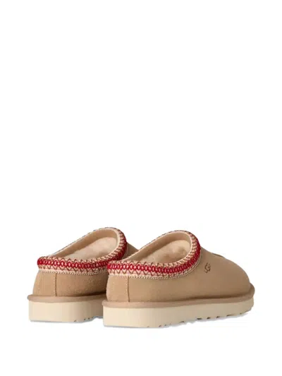 Ugg Tasman Ii Beige Mules With Round Toe And Embroidered Detail In Leather Woman In Brown
