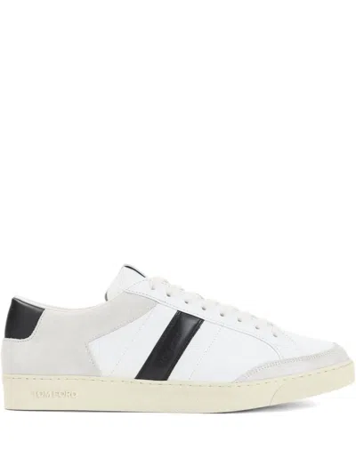 Tom Ford Panelled Suede And Grained Leather Sneakers In White