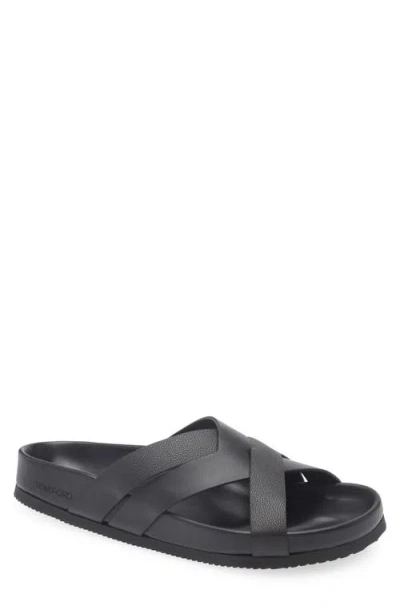 Tom Ford Sandals Open Toe Cross Strap Textured Sole In Black