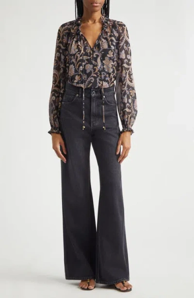 Veronica Beard Hickory Paisley Silk Blouse In Multi