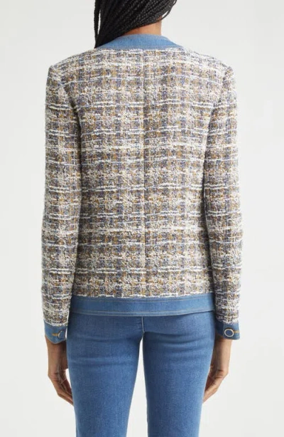 Veronica Beard Ainslie Denim-trimmed Cotton-blend Tweed Jacket In Blue