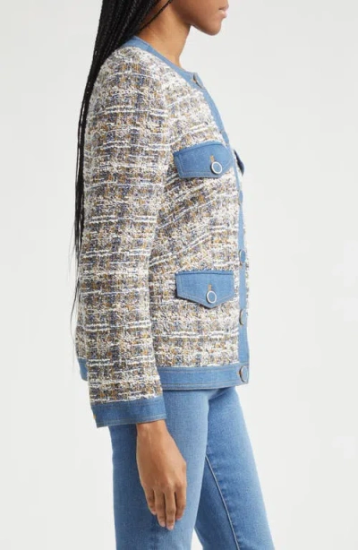 Veronica Beard Ainslie Denim-trimmed Cotton-blend Tweed Jacket In Blue