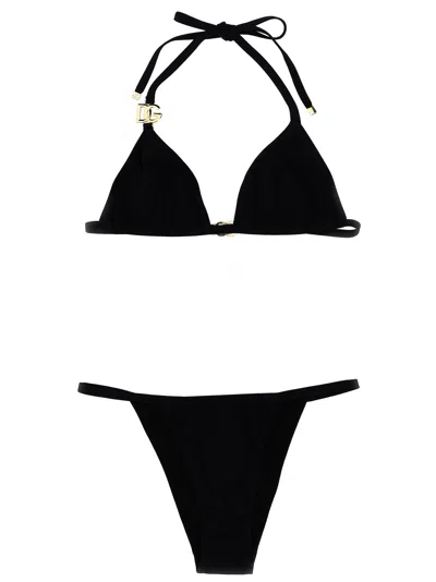 Dolce & Gabbana Logo-plaque Halterneck Bikini Set In Black