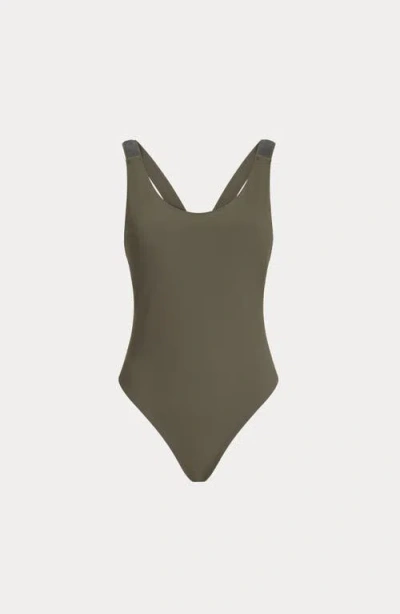 Brunello Cucinelli One Piece Swimsuit Scoop Neckline High Cut In Brown