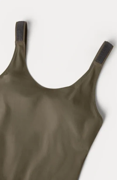 Brunello Cucinelli One Piece Swimsuit Scoop Neckline High Cut In Brown