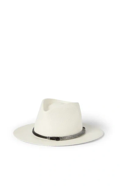 Brunello Cucinelli Beige Monile Textured Fedora Hat In White