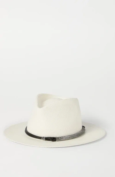 Brunello Cucinelli Beige Monile Textured Fedora Hat In White
