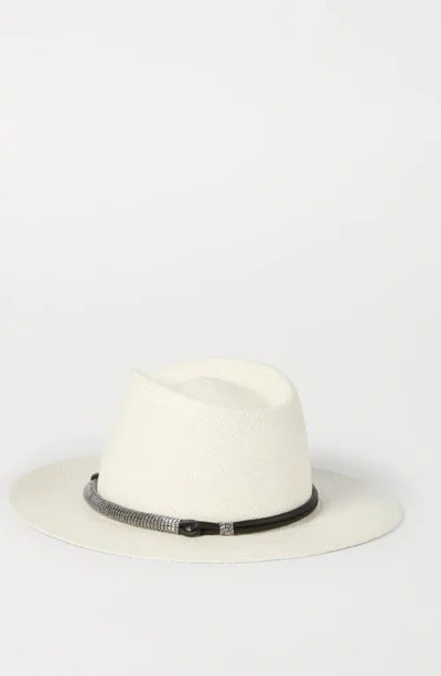 Brunello Cucinelli Beige Monile Textured Fedora Hat In White