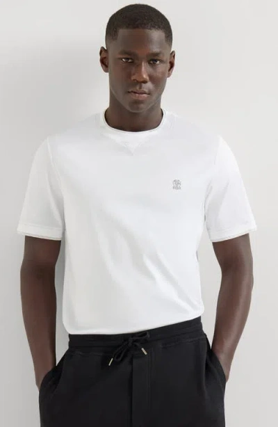 Brunello Cucinelli Cotton Jersey Crew Neck T-shirt With Logo In White