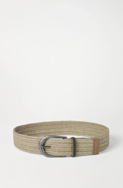 Brunello Cucinelli Linen Belt Braided Design Shiny Loop In Neutral
