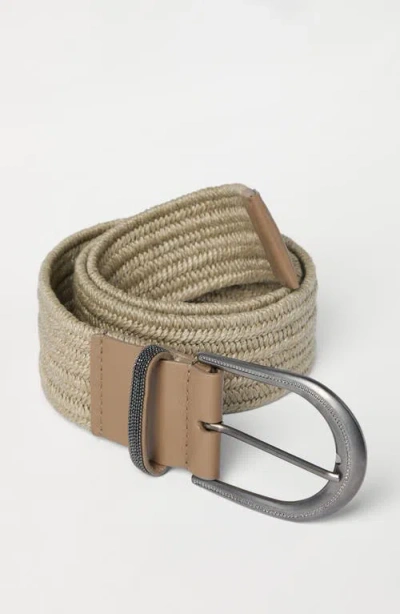 Brunello Cucinelli Linen Belt Braided Design Shiny Loop In Neutral