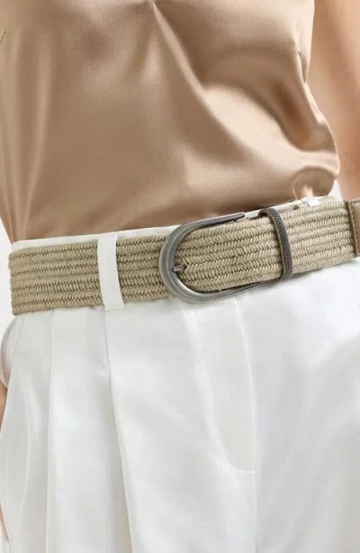 Brunello Cucinelli Linen Belt Braided Design Shiny Loop In Neutral