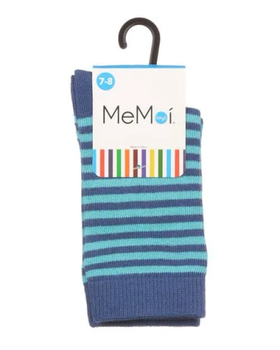 Memoi Thin Stripe Crew Sock In Blue