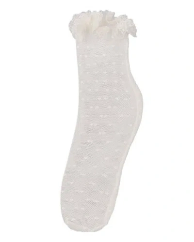Memoi Mesh Dot Pattern Lace Trim Ankle Sock In Brown
