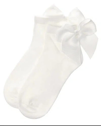 Memoi Bow-on-back Anklet Sock In White