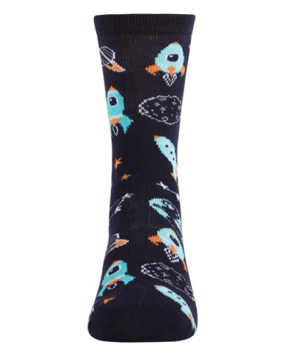 Memoi Rocket Ship Crew Socks In Black