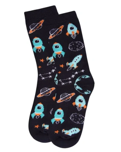 Memoi Rocket Ship Crew Socks In Black