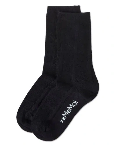 Memoi Solid Plain Crew Socks In Black