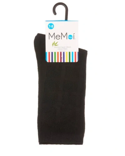Memoi Solid Plain Crew Socks In Black