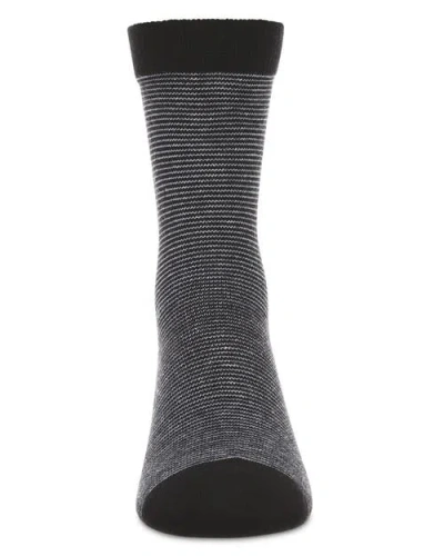 Memoi Horizontal Stripe Crew Socks In Black