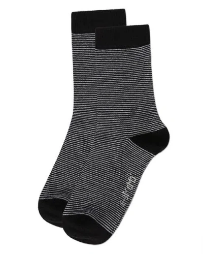 Memoi Horizontal Stripe Crew Socks In Black