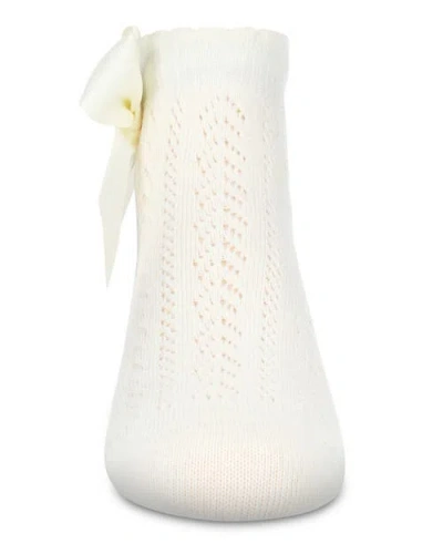 Memoi Knit Openwork Bow Anklet Socks In Neutral