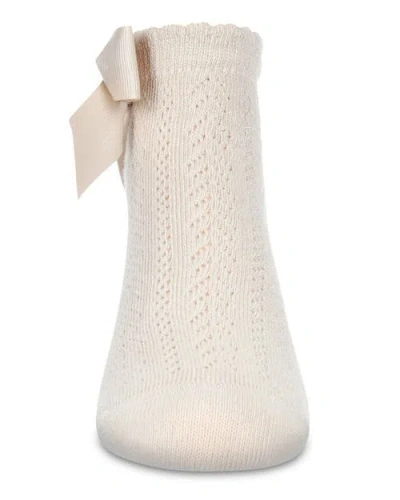 Memoi Knit Openwork Bow Anklet Socks In Neutral