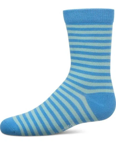 Memoi Thin Stripe Crew Sock In Blue