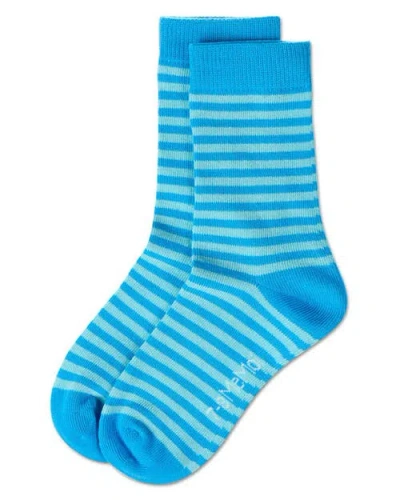Memoi Thin Stripe Crew Sock In Blue