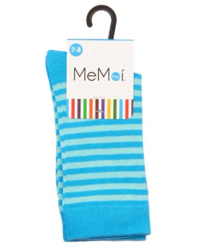 Memoi Thin Stripe Crew Sock In Blue