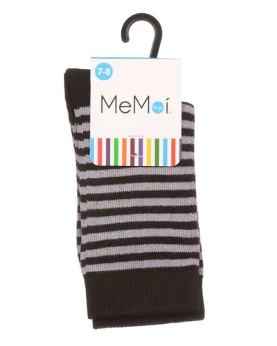 Memoi Thin Stripe Crew Sock In Black