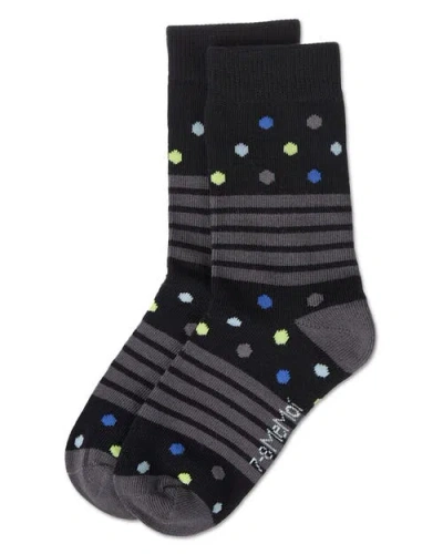 Memoi Stripe Dot Combo Crew Sock In Black