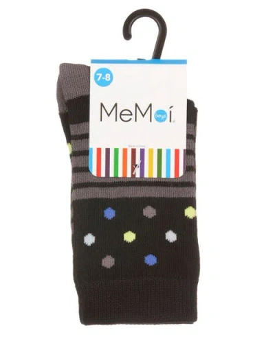 Memoi Stripe Dot Combo Crew Sock In Black