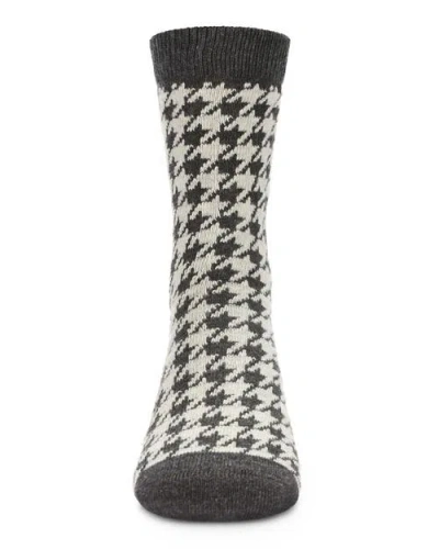 Memoi Houndstooth Crew Sock In Black