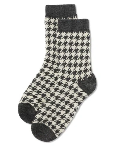 Memoi Houndstooth Crew Sock In Black