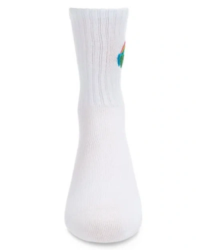 Memoi Rainbow Patch Kids Crew Sock In White