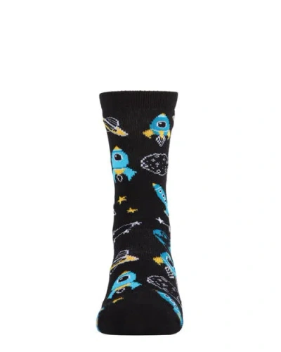 Memoi Rocket Ship Crew Socks In Black