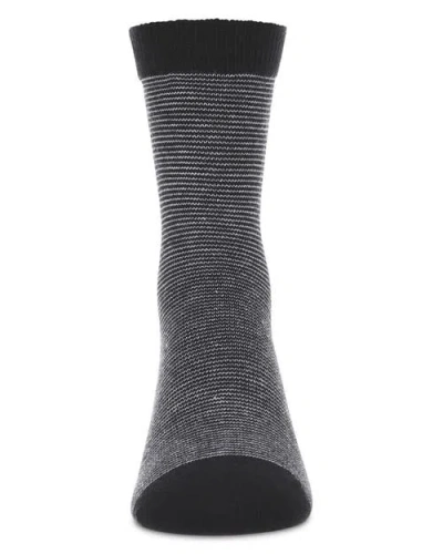 Memoi Horizontal Stripe Crew Socks In Black