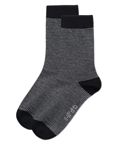Memoi Horizontal Stripe Crew Socks In Black