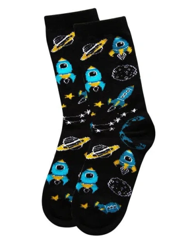Memoi Rocket Ship Crew Socks In Black