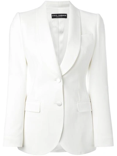 Dolce & Gabbana Double Breasted Stretch Wool Blend Jacket In White