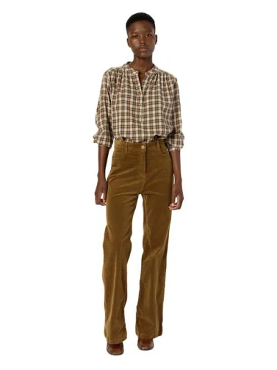 Gerard Darel Aline Checked Blouse In Brown