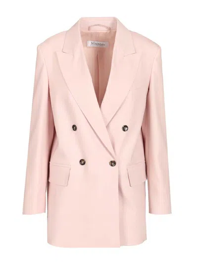 Max Mara Ombrosa Double Breasted Wool Blazer Jackets Rose In Purple