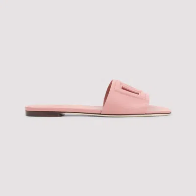 Dolce & Gabbana Women Pink Slide Sandals With Cut Out Logo In Leather Woman
