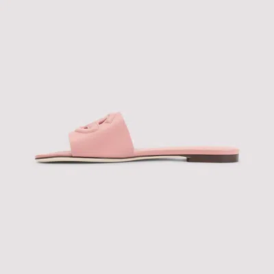 Dolce & Gabbana Women Pink Slide Sandals With Cut Out Logo In Leather Woman