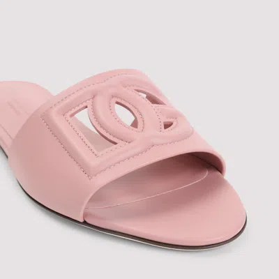 Dolce & Gabbana Women Pink Slide Sandals With Cut Out Logo In Leather Woman