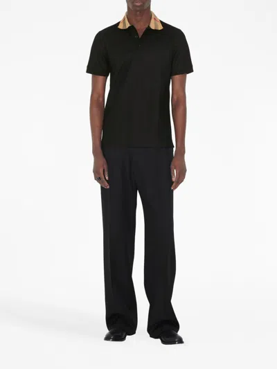 Burberry Piquet Polo Shirt With Check Collar Man In Multi