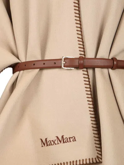 Max Mara Belted Whipstitched Embroidered Wool Cape In Neutral