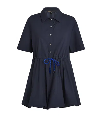 Maje Womens Navy Bubble-hem Short-sleeve Cotton Mini Dress In Blue